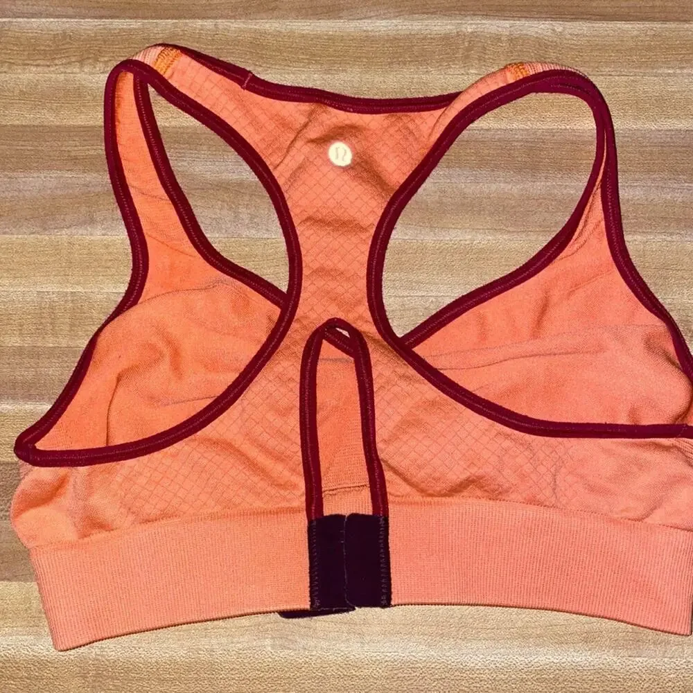 Lululemon Go Steady Orange Burgundy Trim Bra Size 4